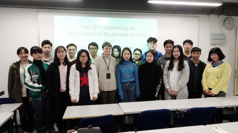 Group photo of Professor Priscilla Roberts and International Business Cohort