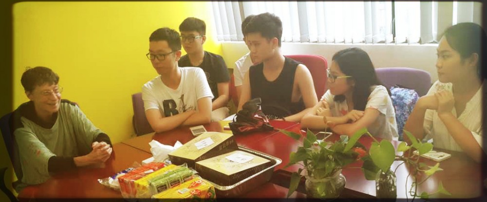 Professor Roberts chatting with students