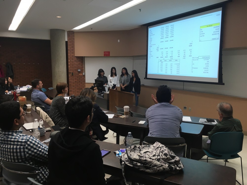 Group presentation during a class